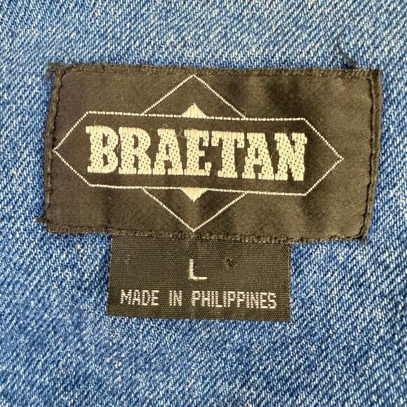 Braetan Vintage Denim Jacket Large Plaid Flannel Blue Jean 90s Hoodie Coat - Picture 5 of 10